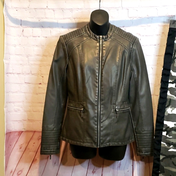 Charcoal Faux Leather Jacket - Picture 1 of 6